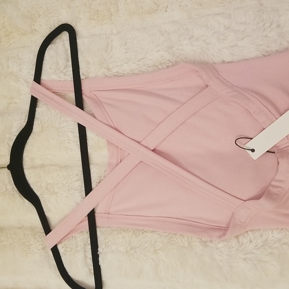NWT Olivaceous Square Neck Ribbed Cross Back Thong Bodysuit S color light pink - Picture 6 of 11